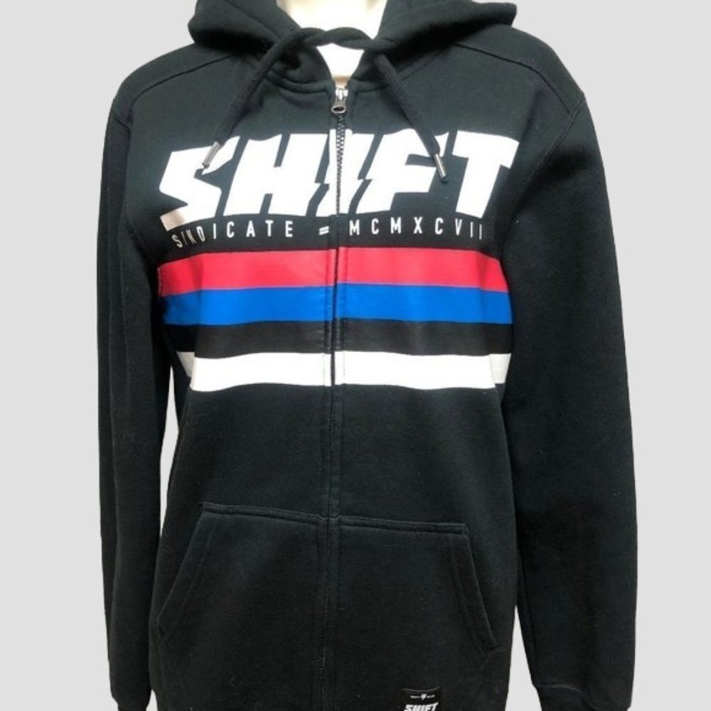 𝅺Shift Zip Up Black Fleece Hoodie with Logo Unisex Size Small